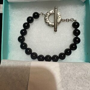 Tiffany & Co. Onyx Bead Bracelet with Silver Clasp